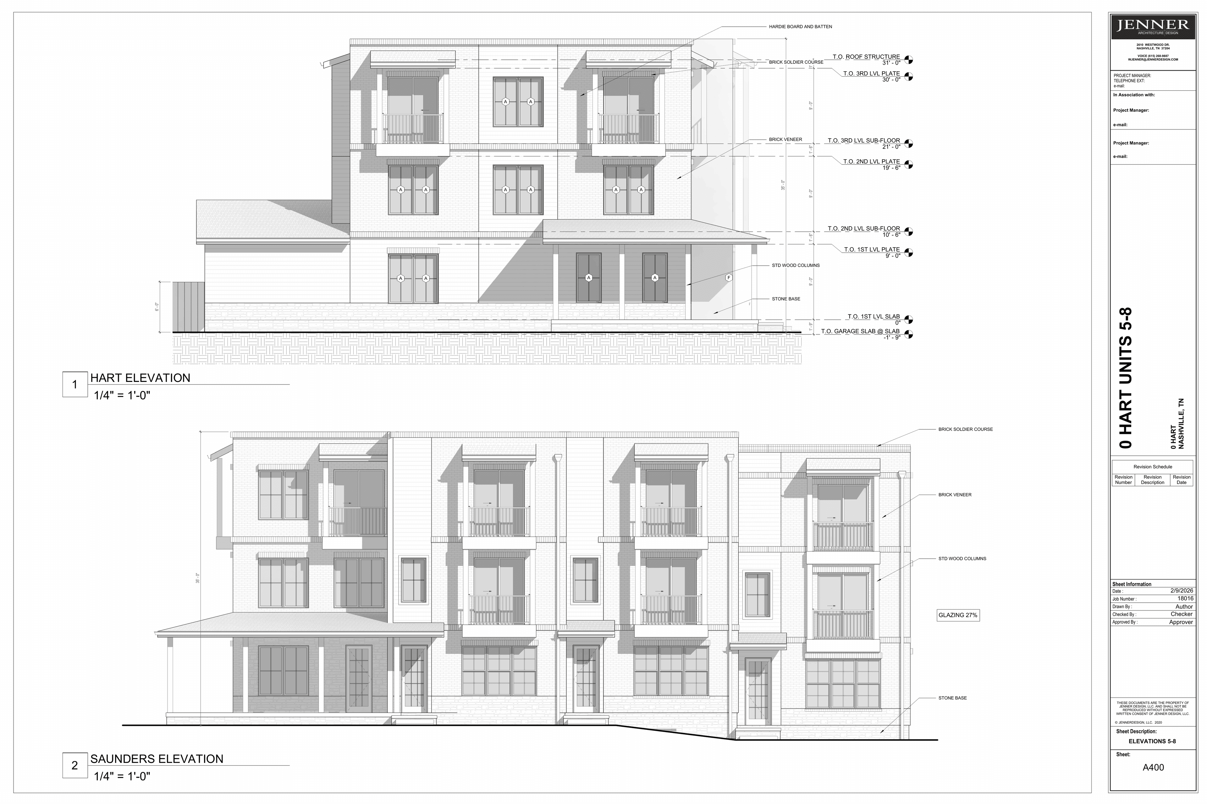 Architectural elevations for Maplewood Row units 5 through 8